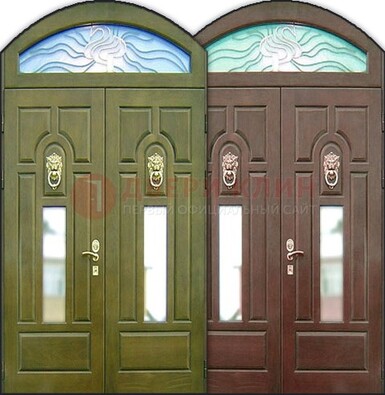 Стальная арочная дверь со стеклом ДА-17 для монолитного дома в Химках