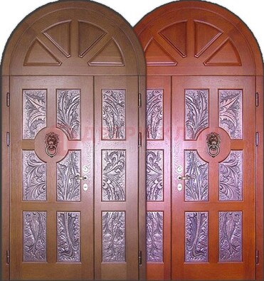 Металлическая арочная дверь со стеклом ДА-28 в коттедж в Химках