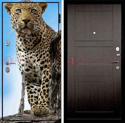 Железная дверь с рисунком гепарда снаружи ДФ-27 в Химках