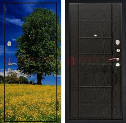 Железная дверь с фотопечатью дерева в поле ДФ-36 в Химках