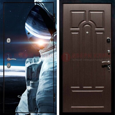 Стальная дверь с фотопечатью космонавта ДФ-4 в Химках