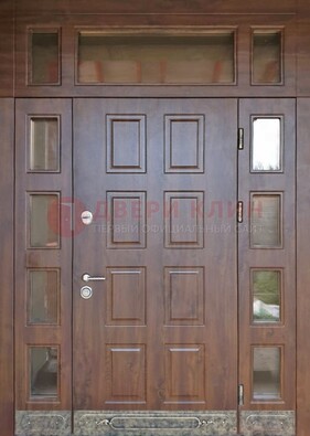 Стальная дверь МДФ со стеклом и фрамугами для дома ДФГ-29 в Химках