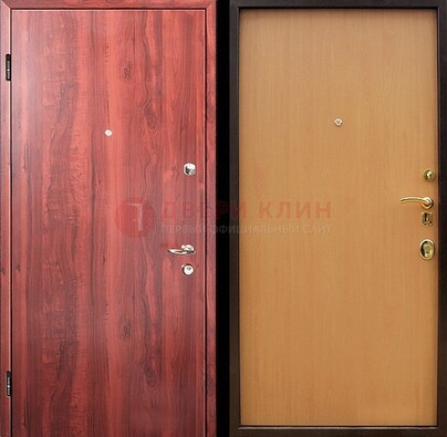 Красная железная дверь с ламинатом ДЛ-3 в Химках