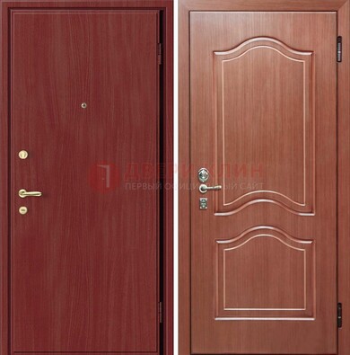 Красная металлическая дверь с ламинатом МДФ внутри ДЛ-8 в Химках