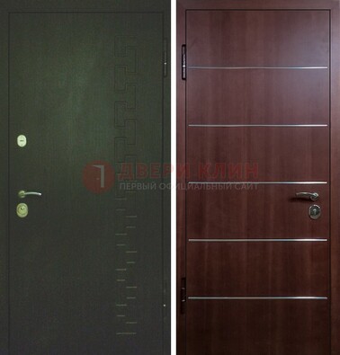 Темная металлическая дверь с МДФ ламинат с молдингами внутри ДМ-16 в Химках