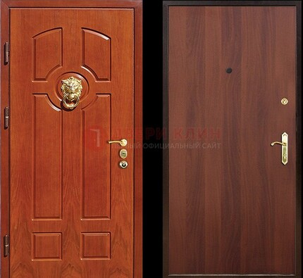 Оранжевая стальная дверь с МДФ ламинат внутри ДМ-18 в квартиру в Химках