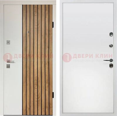 Белая с коричневой вставкой филенчатая дверь МДФ ДМ-278 в Химках