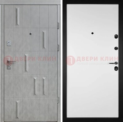 Серая стальная дверь с рисунком МДФ и внутри Белый ясень ДМ-280 в Химках