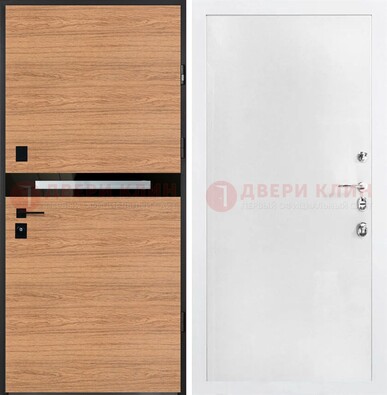 Железная коричневая дверь с МДФ в белом цвете ДМ-313 в Химках
