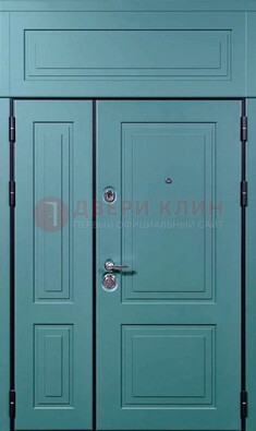 Синяя металлическая дверь с МДФ и верхней фрамугой ДМ-339 в Химках