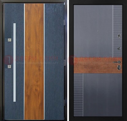 Темная металлическая дверь МДФ со вставками ДМ-411 в Химках