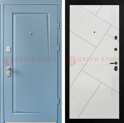 Синяя железная дверь с МДФ панелями ДМ-491 в Химках