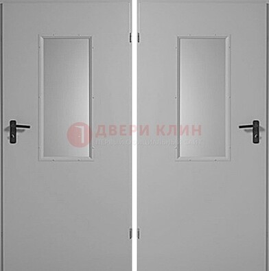 Белая металлическая противопожарная дверь с декоративной вставкой ДПП-7 в Химках