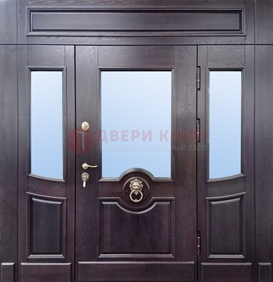 Филенчатая металлическая дверь с панелью МДФ и стеклом ДПР-102 в Химках