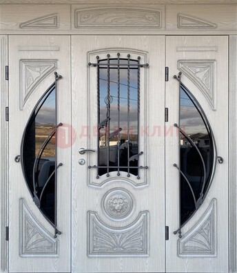 Большая парадная дверь Винорит со стеклом и ковкой ДПР-108 в Химках