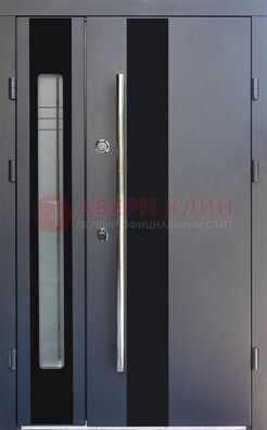 Серая стальная дверь со стеклом ДС-11 в Химках