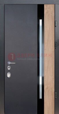 Черная металлическая дверь МДФ со стеклом ДС-14 в Химках