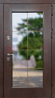 Коричневая стальная дверь со стеклом ДС-19 в Химках