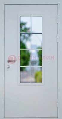 Белая железная дверь порошок со стеклом ДС-31 в Химках