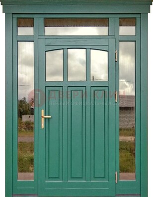 Зеленая металлическая дверь МДФ со стеклом ДС-43 в Химках