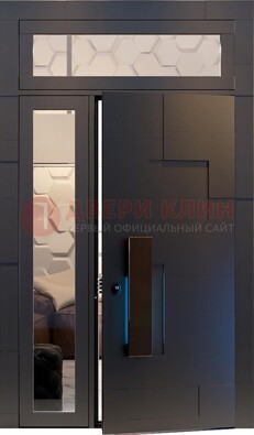 Чёрная двухстворчатая металлическая дверь со стеклом ДС-64 в Химках