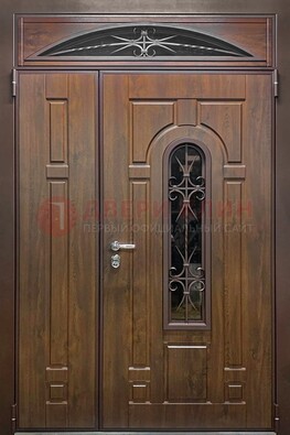 Большая металлическая дверь со стеклом и ковкой ДСК-145 в Химках