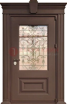 Металлическая дверь со стеклом и ковкой в классическом стиле ДСК-185 в Химках
