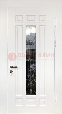 Белая стальная дверь винорит со стеклом и ковкой ДСК-191 в Химках