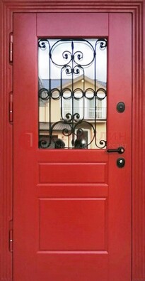 Красная железная дверь Винорит со стеклом и ковкой ДСК-205 в Химках