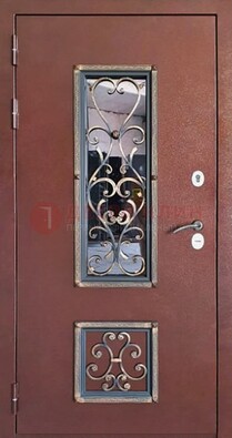 Уличная дверь Порошок со стеклом и ковкой для дома ДСК-218 в Химках