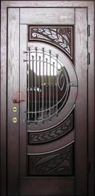 Одностворчатая входная дверь со стеклом и ковкой ДСК-21 в Химках