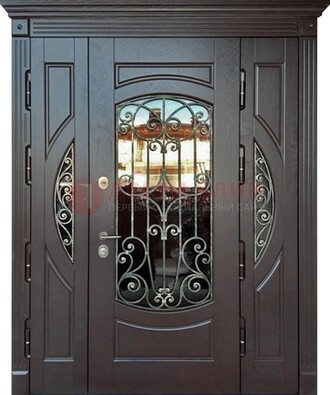 Полуторная железная дверь Винорит со стеклом и ковкой ДСК-231 в Химках
