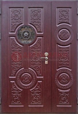 Красная железная дверь Винорит со стеклом и ковкой ДСК-235 в Химках