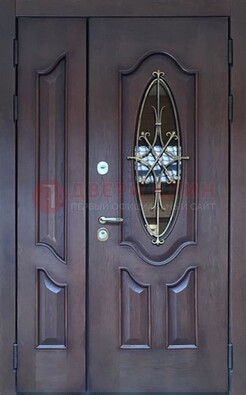 Темная металлическая дверь Винорит со стеклом и ковкой ДСК-239 в Химках