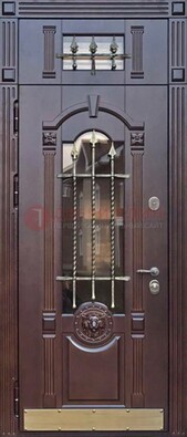 Металлическая дверь массив со стеклом и ковкой с фрамугой ДСК-249 в Химках