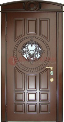 Шоколадная металлическая дверь Винорит со стеклом и ковкой ДСК-269 в Химках