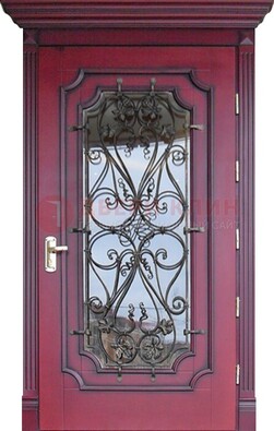 Красная стальная дверь Винорит со стеклом и ковкой ДСК-271 в Химках