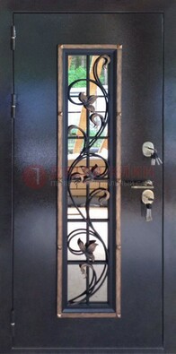 Железная дверь с порошковым напылением стеклом и ковкой ДСК-279 в Химках
