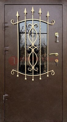 Стальная дверь Порошок со стеклом и ковкой для дома ДСК-280 в Химках