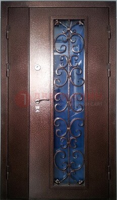 Двойная металлическая дверь со стеклом и ковкой ДСК-4 в Химках