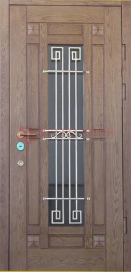 Стандартная железная дверь со стеклом темным и ковкой ДСК-5 в Химках
