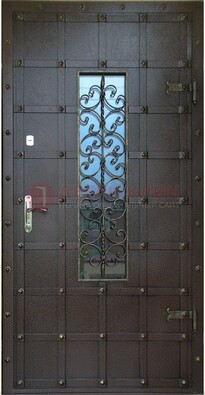 Стальная дверь со стеклом и ковкой ДСК-84 с утеплением в Химках