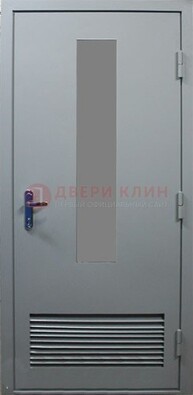 Серая металлическая техническая дверь с декоративной вставкой ДТ-14 в Химках