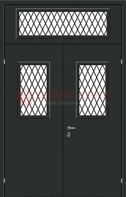 Черная железная тамбурная дверь с декоративными вставками ДТМ-16 в Химках