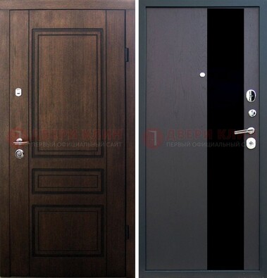 Входная дверь Итальянский орех с МДФ с черным стеклом ДМ-1199 в Химках