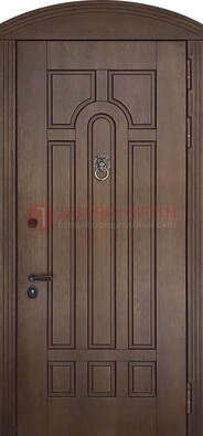 Коричневая стальная дверь с виноритом в форме арки ДВТ-237 в Химках