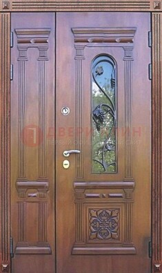 Железная коричневая филенчатая дверь с виноритом и МДФ ДВТ-85 в Химках
