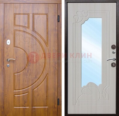 Коричневая металлическая дверь c МДФ с узором и зеркалом ДЗ-105 в Химках