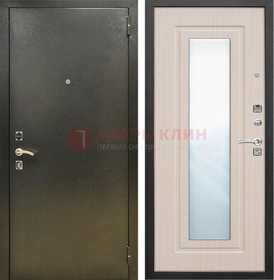 Входная темная дверь c порошковым покрытием и МДФ Белый дуб и зеркалом ДЗ-112 в Химках