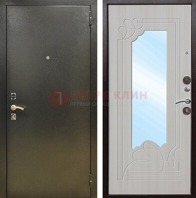 Входная темно-серая дверь c порошковым покрытием и МДФ с резьбой и зеркалом ДЗ-113 в Химках